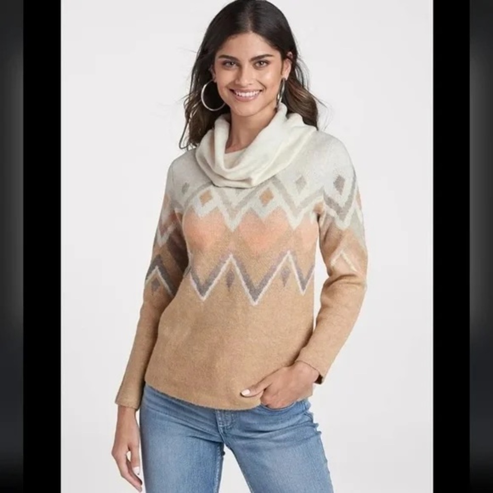 VENUS Cowl Neck Southwest Print Sweater